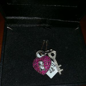 Pink gemstone heart and key pendant